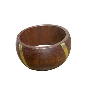 Mark‎ Wood Works Bracelet Small Medium Brown Gold Tone Accent Bangle